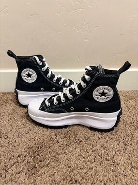 Converse Run Star Hike Platform Canvas Sneakers Shoes, Black / White, Sz 6.5